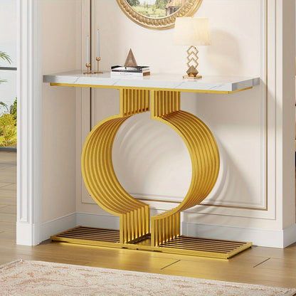 Entreetafel – Sidetable – Bijzettafel – Koffietafel – Speeltafel – Wit MDF – Gouden Onderstel – Compact Formaat 100x35x80 cm – Multifunctioneel Plaatsbaar