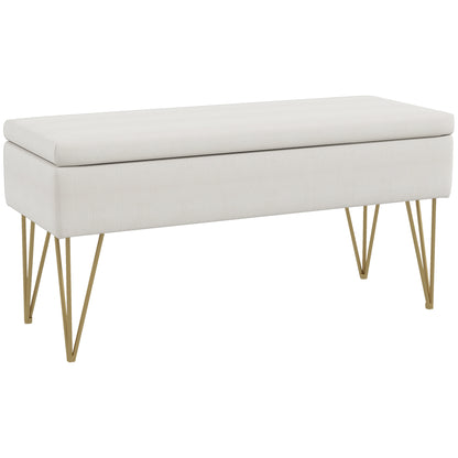Bankje – Zitbank – Opbergbank – Halbankje – Gestoffeerd – Linnenlook Stof – Met Opbergruimte – Stalen Poten – 100x40x49 cm – Comfortabele Zitting