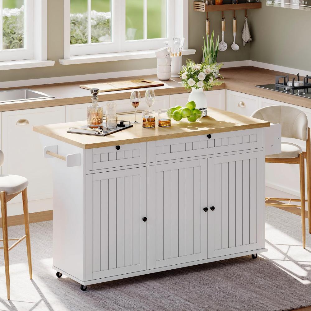 Keukenblok – Keukenkast – Keukenmeubel – Keukeneiland – Kitchenette – Mobiel met Inklapbaar Werkblad – Zes Wielen met Rem – Zwart Modern Design