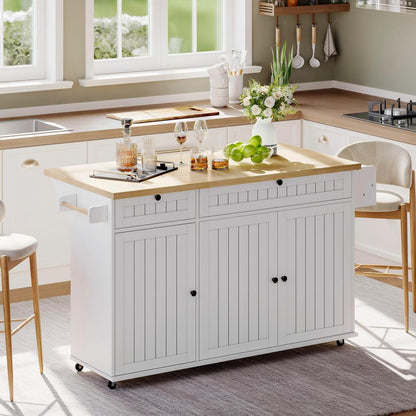 Keukenblok – Keukenkast – Keukenmeubel – Keukeneiland – Kitchenette – Mobiel met Inklapbaar Werkblad – Zes Wielen met Rem – Zwart Modern Design