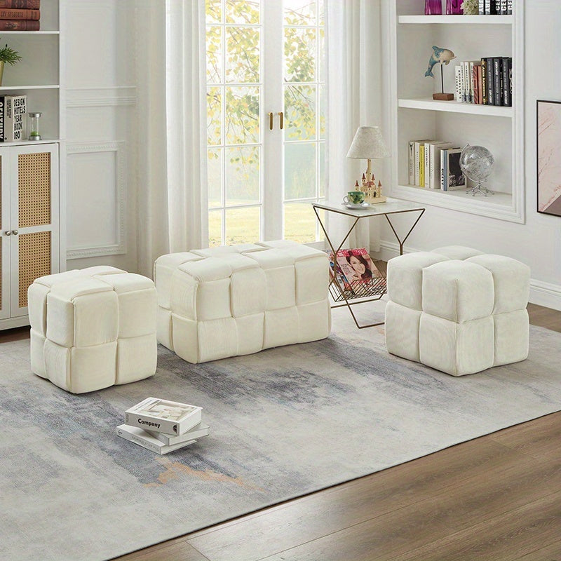 Kruk – Poef – Zitkruk – Bijzetkruk – Voetenbankje – Corduroy Stof – Compact 40x40x40 cm – Beige