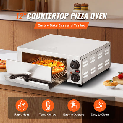 Pizzaoven – Elektrische Oven – Pizzamaker – Tafeloven – Gourmetoven – 12 Inch – 1500W Vermogen – Instelbare Temperatuur en Timer