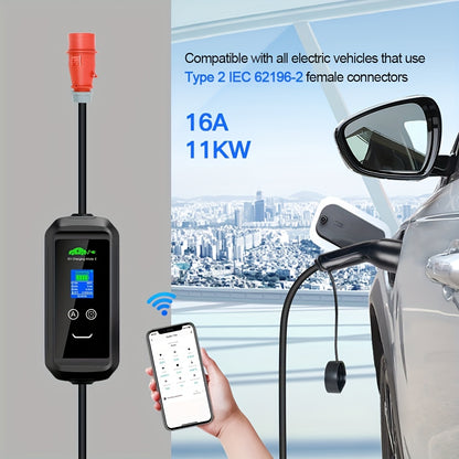 Elektrische Autolader – EV Oplaadkabel – Thuislader – Draagbare Lader – Type 2 Laadstation – 11 kW Vermogen – 5 Meter TPU Kabel