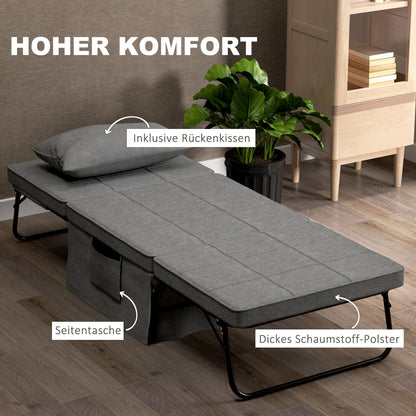 4-in-1 Opvouwbaar Bed – Guestbed – Opklapbed – Verstelbaar Bed – Extra Slaapplek – Met Matras – Met Zijvakjes – Stabiel Metaalframe – Grijs – 188x75x38 cm