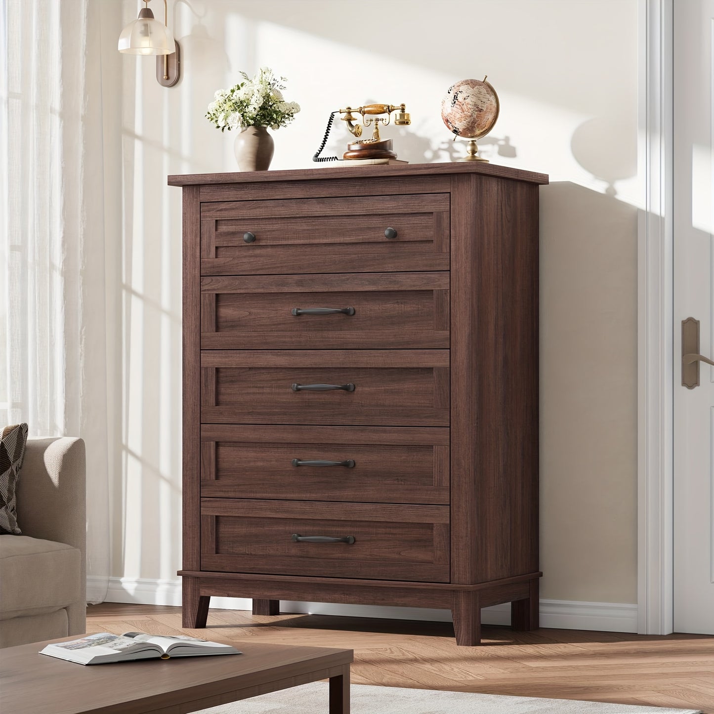 Opbergkast – Ladekast – Bergkast – Dresser – Kast Vrijstaand – Ruimtebesparend Verticaal Ontwerp – MDF Hardhout – 80x40x105 cm – Eenvoudige Montage – Bruin Houten Design