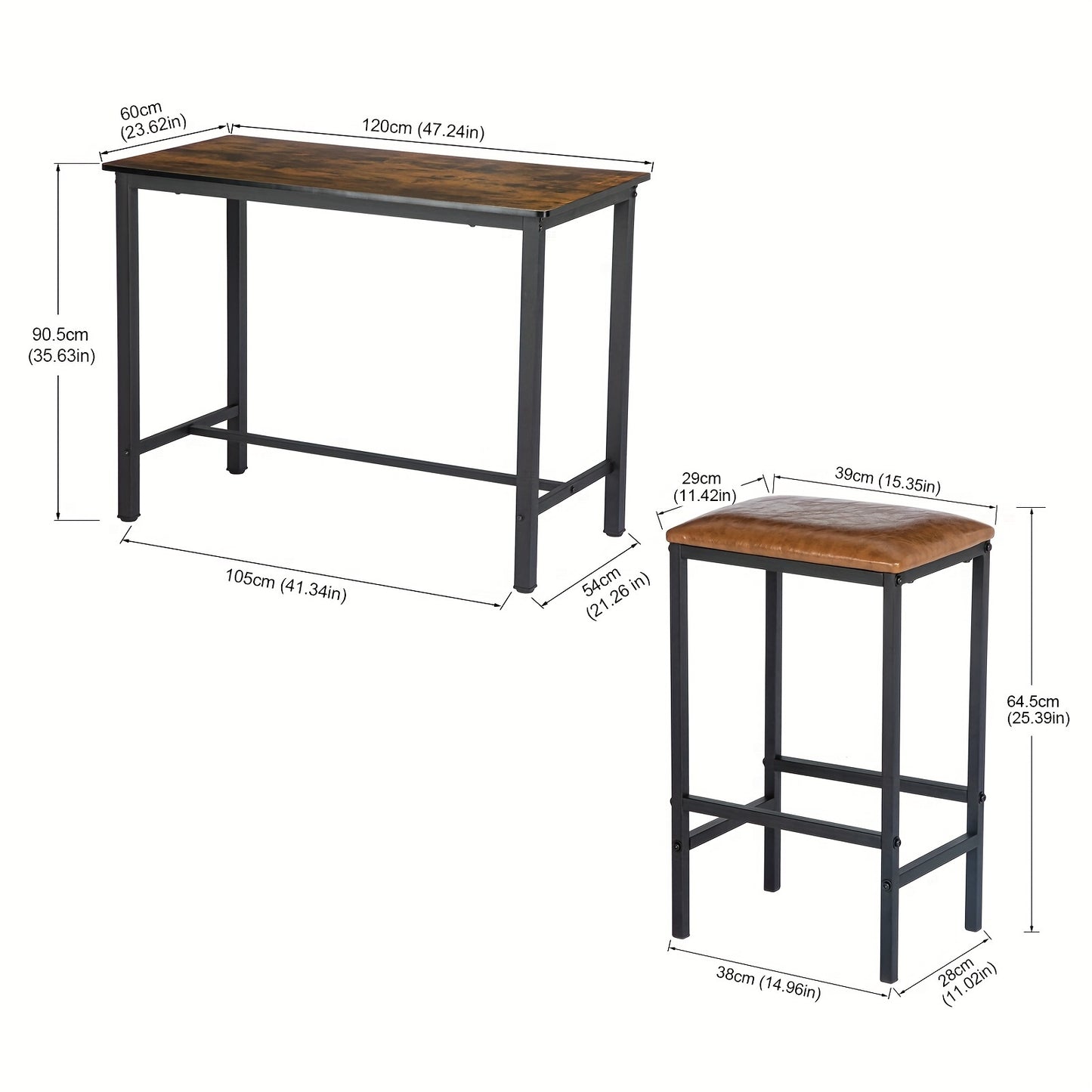 Bartafelset – Bartafel – Barkrukken Set – Eettafel – Keukentafel – Industrieel Design – MDF Hardhoutlook – Zwart Gietijzer Onderstel