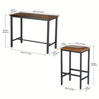 Bartafelset – Bartafel – Barkrukken Set – Eettafel – Keukentafel – Industrieel Design – MDF Hardhoutlook – Zwart Gietijzer Onderstel