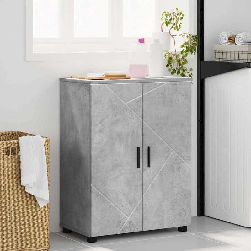 Simple European-Style Bathroom Furniture Set, Stylish and Practical Decorative Bathroom Storage, Concrete Gray Bathroom Cabinet with Shelf, 60 x 35 x 80 cm, Treated Wood