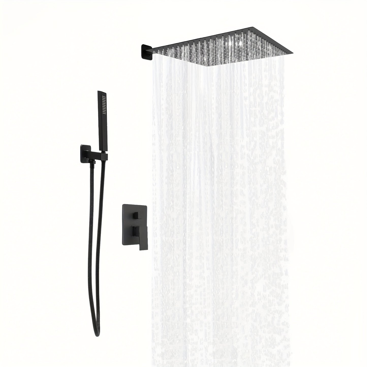 TOOL1SHOOO 40CM Built-In Shower Kit, Classic Black, Sleek Lines, Suitable For Home, Hotel, School, Gym And Apartment, With 360° Swivel Large Overhead Spray 7.87*2.36 Inch Handheld Shower And 4.92 Feet Stainless Steel Hose