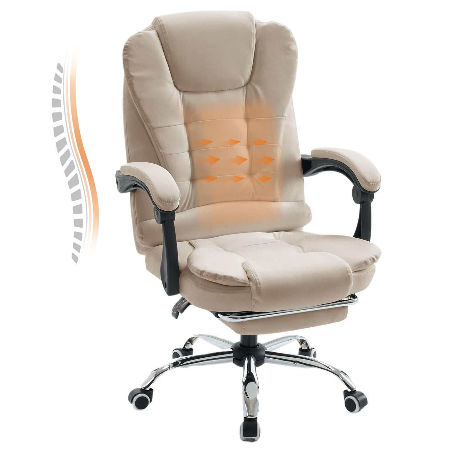 Bureaustoel – Kantoorstoel – Gamestoel – Office Chair – Executive Chair – Extra Groot – Voetensteun – Ergonomisch – Hoog Rugleuning – PU Leer – Stille Wieltjes – Verstelbaar – Stevig Metalen Onderstel – Beige