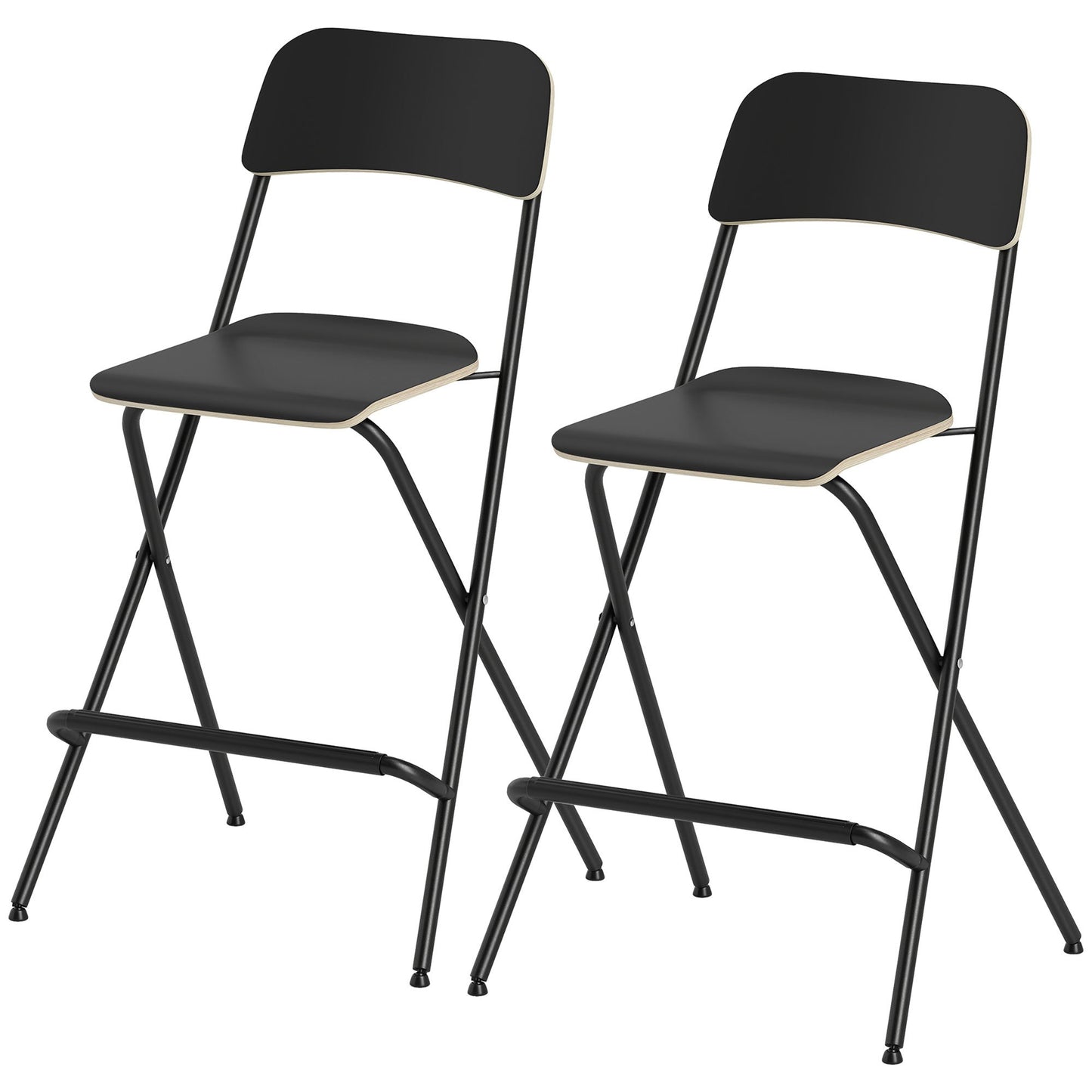 Barkrukken – Barstoelen – Barkruk – Keukenstoelen – Opvouwbare Barkrukken – Stalen Frame – Zithoogte 63 cm – Set van 2 – Zwart