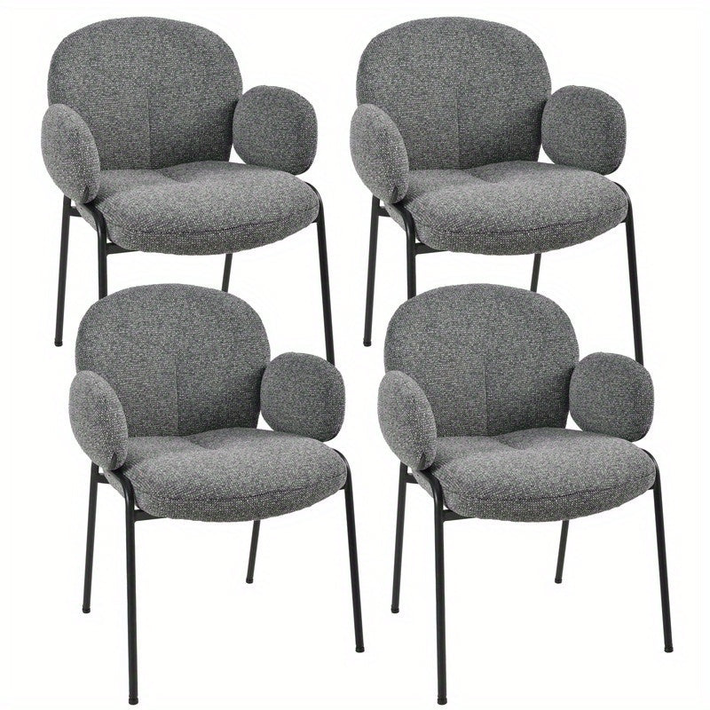 Set van 4 Stijlvolle Scandinavische Eetkamerstoelen – Gebogen Accentstoelen met Verstelbare Poten – Gestoffeerd, Grijs, Voor Eetkamer of Woonkamer