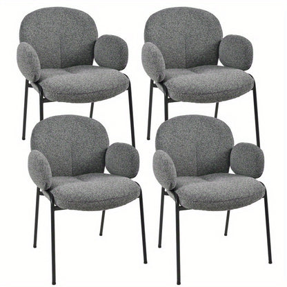 Set van 4 Stijlvolle Scandinavische Eetkamerstoelen – Gebogen Accentstoelen met Verstelbare Poten – Gestoffeerd, Grijs, Voor Eetkamer of Woonkamer
