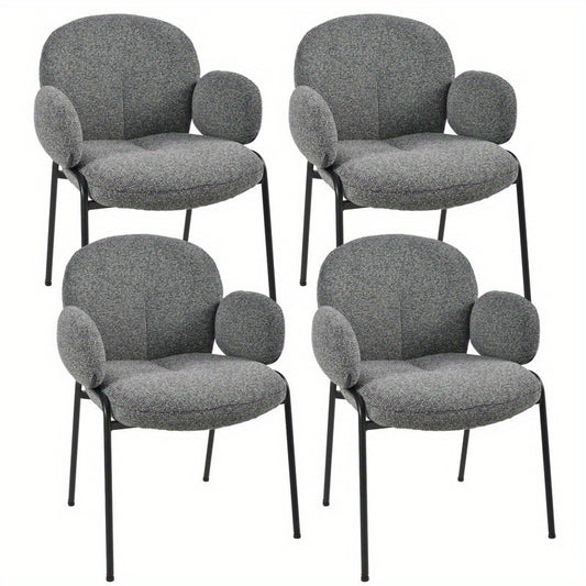 Set van 4 Stijlvolle Scandinavische Eetkamerstoelen – Gebogen Accentstoelen met Verstelbare Poten – Gestoffeerd, Grijs, Voor Eetkamer of Woonkamer