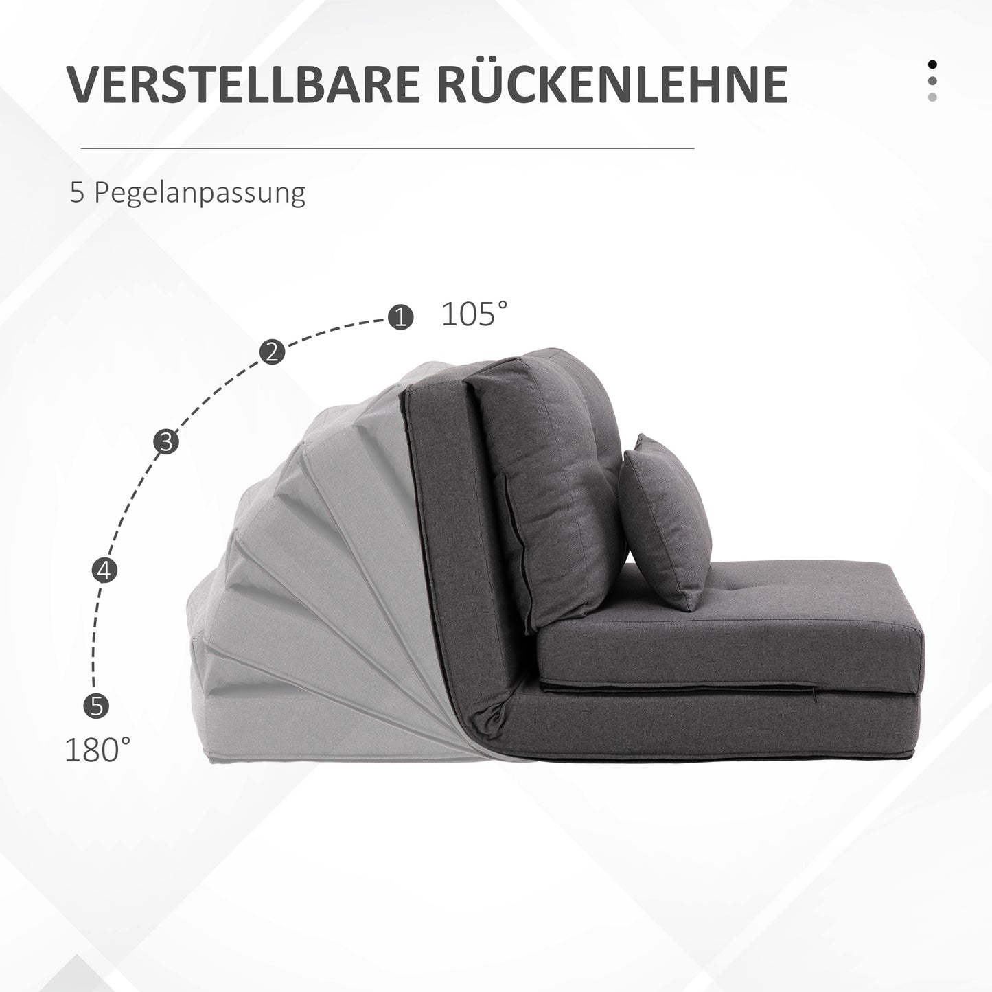 Vloerstoel – Vloermatras – Opklapbare Zitmat – Slaapmat – Klapstoel – Donkergrijs – 2-in-1 Ontwerp – Afneembaar Wasbaar Kussen