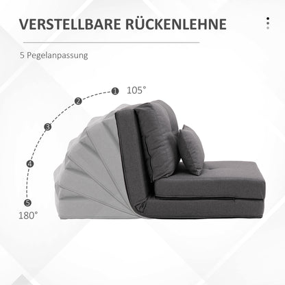 Vloerstoel – Vloermatras – Opklapbare Zitmat – Slaapmat – Klapstoel – Donkergrijs – 2-in-1 Ontwerp – Afneembaar Wasbaar Kussen