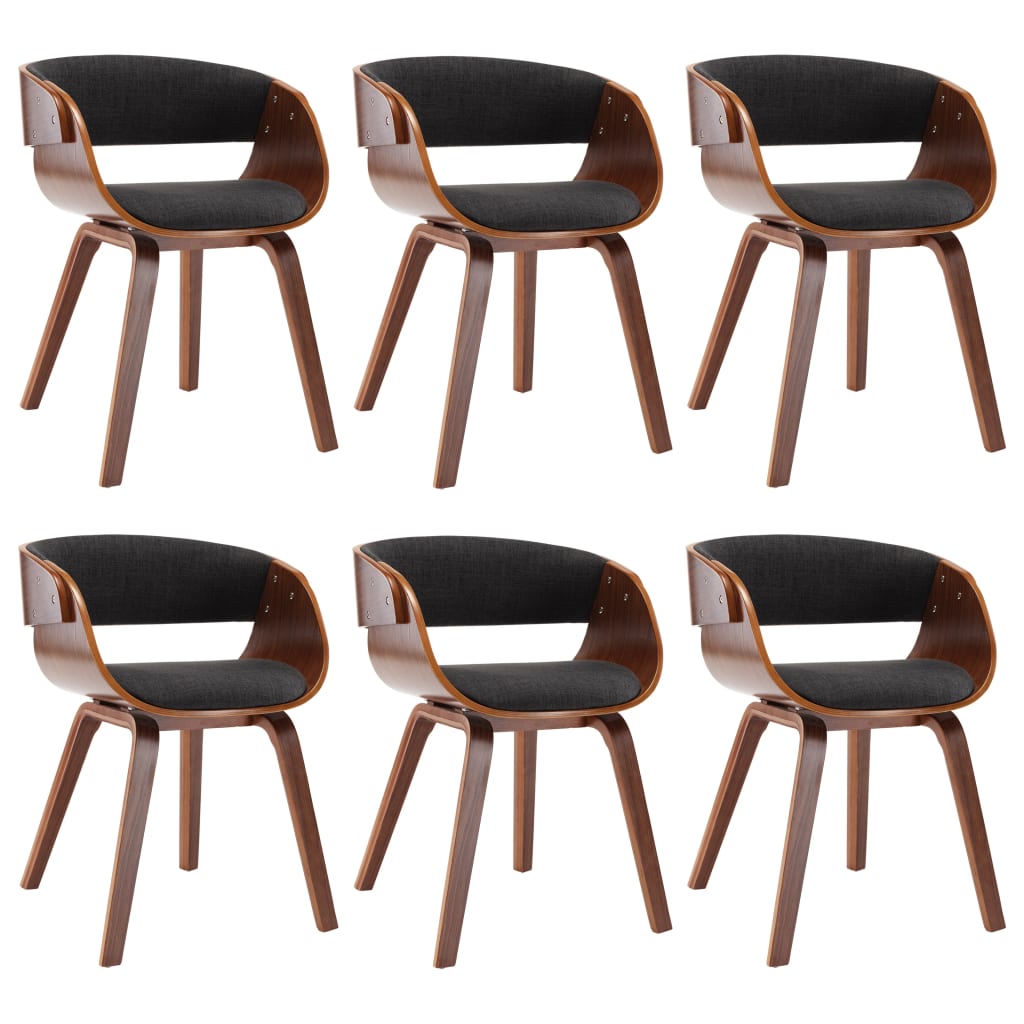 Eetkamerstoel – Eettafelstoel – Keukenstoel – Stoel – Kuipstoel – Set van 6 – Massief Houten Frame – Zachte Grijze Stof