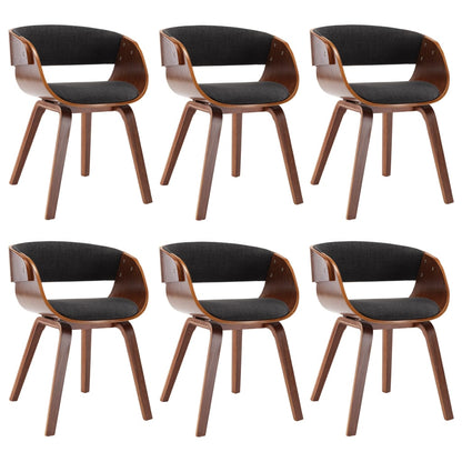 Eetkamerstoel – Eettafelstoel – Keukenstoel – Stoel – Kuipstoel – Set van 6 – Massief Houten Frame – Zachte Grijze Stof