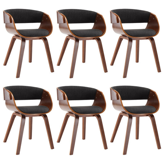 Eetkamerstoel – Eettafelstoel – Keukenstoel – Stoel – Kuipstoel – Set van 6 – Massief Houten Frame – Zachte Grijze Stof