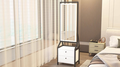 Makeupspiegelkast – Sieradenkast – Make-upkast – Kaptafel – Spiegelkast – 360° Draaibaar – Wit Hout – 2 Lade Opbergruimte