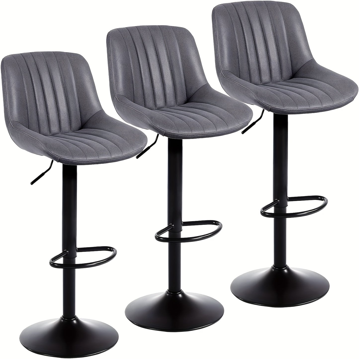 Barkruk – Barstoel – Kruk – Barstoeltje – Barkrukset 3-delig Donkergrijs – Hoogte Verstelbaar – Zachte Velvet Bekleding