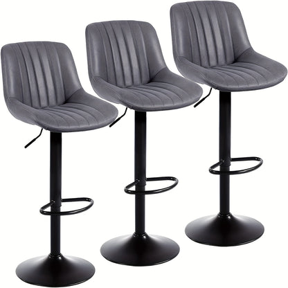 Barkruk – Barstoel – Kruk – Barstoeltje – Barkrukset 3-delig Donkergrijs – Hoogte Verstelbaar – Zachte Velvet Bekleding