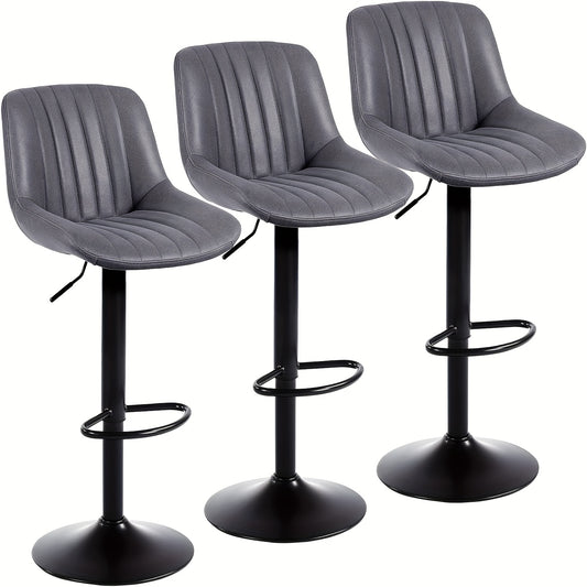 Barkruk – Barstoel – Kruk – Barstoeltje – Barkrukset 3-delig Donkergrijs – Hoogte Verstelbaar – Zachte Velvet Bekleding