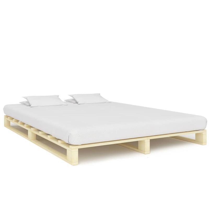 Contemporary Pine Wood Bed Frame - 200x200cm Removable & Durable Pallet Wood Frame with Natural Wood Grain Finish, Easy Assembly, No Power Needed for Small Spaces, Bed Frame for Bedroom, Contemporary Bedding, Simple Elegant D
