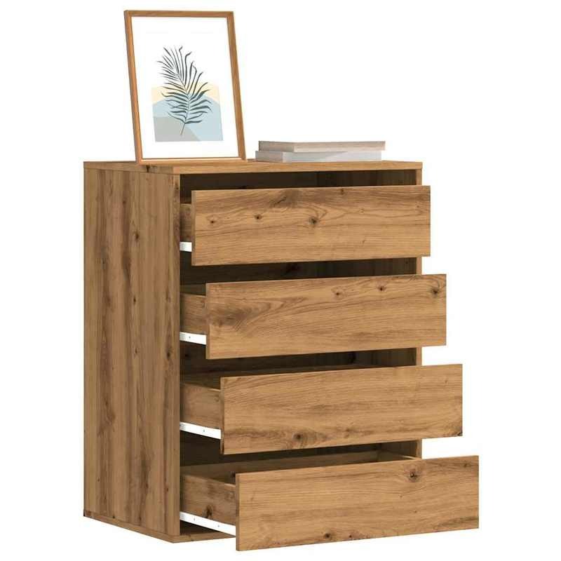 Modern Oak Wood Storage Cabinet with Lockable Drawers - 60x41x76cm Heavy-Duty Chest of Drawers, Oak Veneer-like, Minimalist Modern Organizer for Bedroom, Living Room, Office - Easy Assembly -Standing Furniture Unit (Engine, S