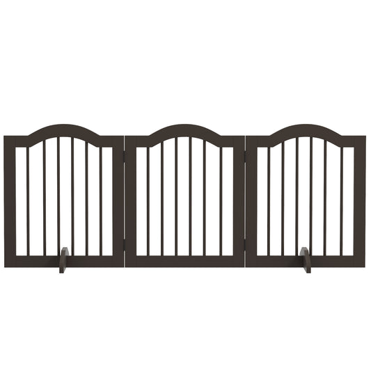 Hondenhek – Hondenbarrière – Hondenafscheiding – Huisdierhek – Hondenpoort – Houten Vouwbaar – 3 Panelen – 154,5 x 29,5 x 61 cm – Massief Hout en MDF – Koffiebruine Kleur
