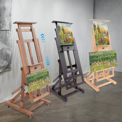 Verstelbare Kunstenaars Ezelschaal – Schildersezel – Atelier Ezelschaal – Houten Ezelschaal – Kunst Easel – Walnoot Kleur – Verstelbare Hoogte 140-300 cm – Stevige H-vormige Basis met Remwieltjes