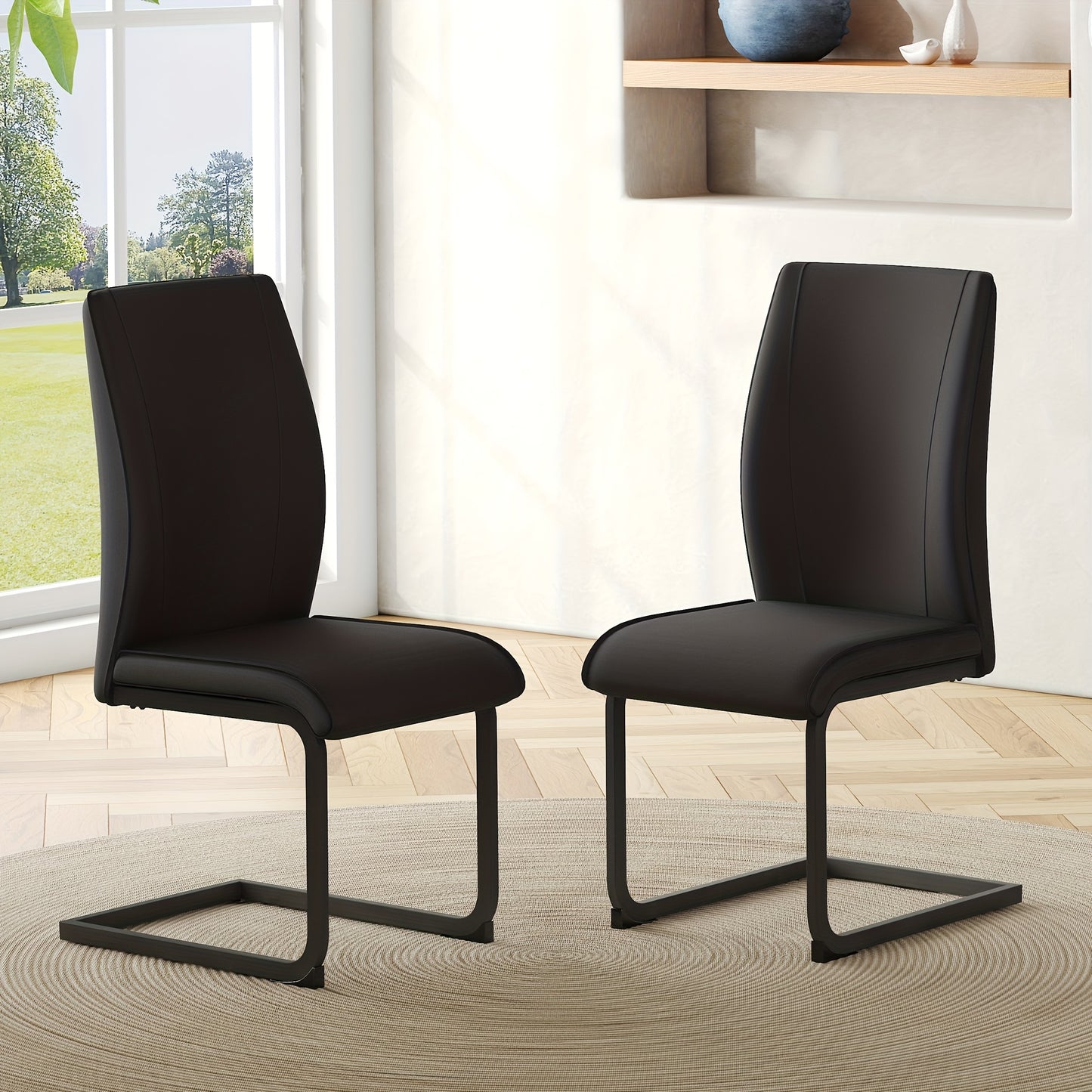 Two-piece PU Dining Chair Set: Black Metal Chair Legs, Ergonomic Design, Combining Comfort And Aesthetics.