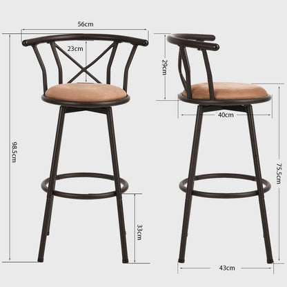 Barstoelen – Barstoelen Met Rugleuning – Keukenstoelen – Barkrukken – Draaistoelen – 63 cm Zithoogte – 360° Draaibaar Met Voetsteun