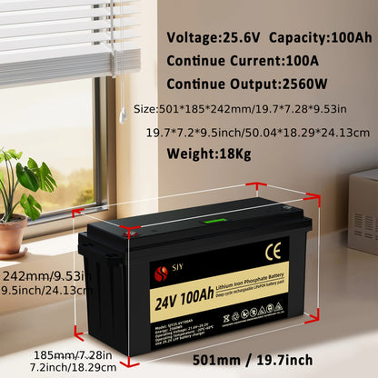 24V 100Ah LiFePO4 Accu – Lithium Accu – BMS Batterij – Solar Accu – Camper Accu – Geïntegreerd 100A BMS – Lichtgewicht & Langdurige Levensduur