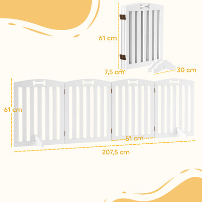 hondenhek – hondenbarrière – dierenhek – veiligheidshek – vrijstaand – MDF – afneembare steunpoten – 207,5 x 30 x 61 cm – wit
