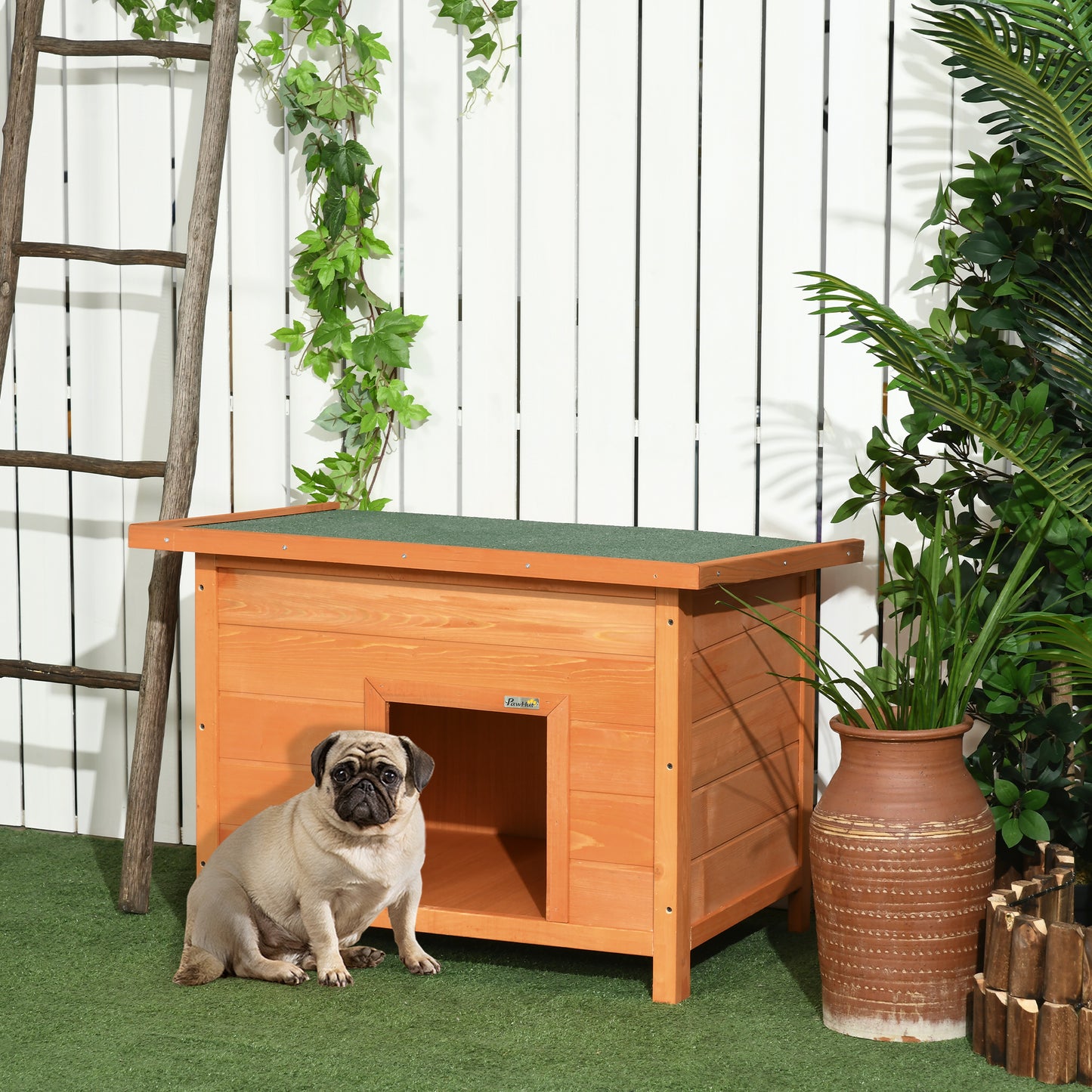 Hondenhok – Hondenhuis – Kennel – Hondenbench – Dierenhok – Houten Met Opening Dak – Weerbestendig Bitumendak – 85x58x58 cm – Grenenhout Pre-Oiled