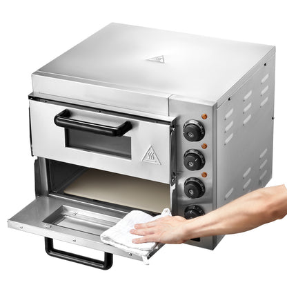 Pizzaoven – Elektrische Oven – Pizzamaker – Gourmetoven – Bakoven – RVS Roestvrij Staal – 356 mm Bakoppervlak – Vier Instelbare Knoppen