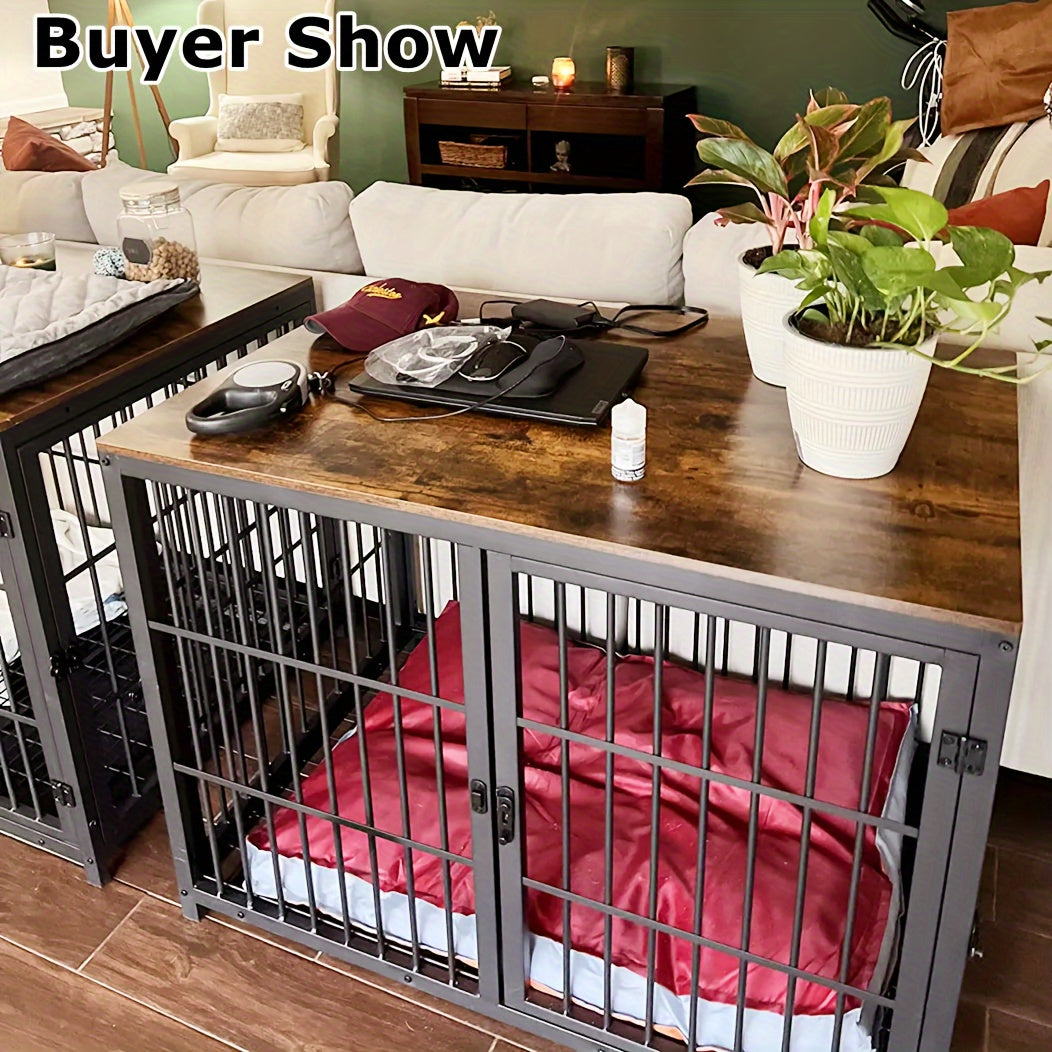 Stylish Wooden Dog Crate with 3 Doors & Removable Tray – Modern Pet Kennel End Table for Small to Large Dogs, Black or White, M/L/XL Sizes Available, Dog Crate Furniture