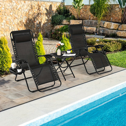 Ligstoel – Tuinstoel – Strandstoel – Campingstoel – Ligbed – Verstelbare Rugleuning – Opvouwbaar Met Zijtafel – Zwart – Stevig Lichtgewicht Frame