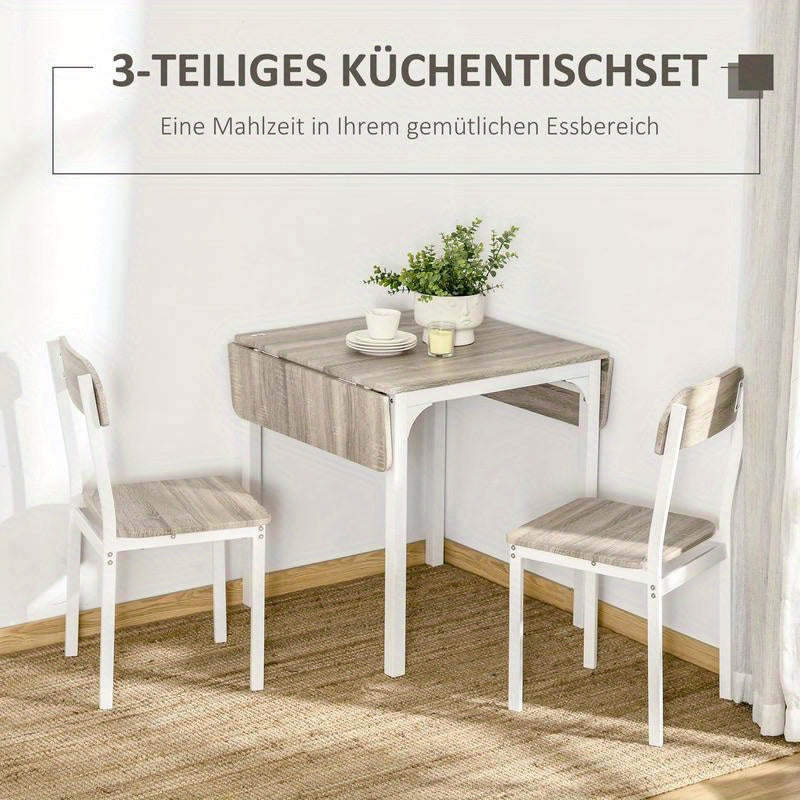2-Teilige Sitzgruppe, Klappbarer Esstisch Mit 2 Stühlen, Klapptisch, 110 Cm X 70 Cm X 75 Cm, Weiß + Natur, Moderne Küchenmöbel, Schneller Aufbau, Platzsparend, Esstisch Im Landhausstil Geeignet Für Wohnzimmer, Esszimmer,