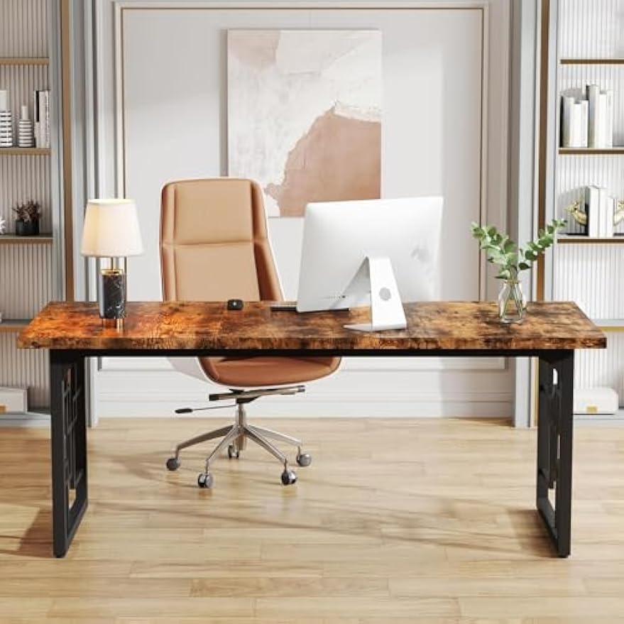 Vintage Bureau – Computerbureau – PC Tafel – Werktafel – Office Desk – Industrieel Design – Stevig Hout Met Zwarte Metalen Poten – 160 x 80 x 75 cm Rustiek Bruin