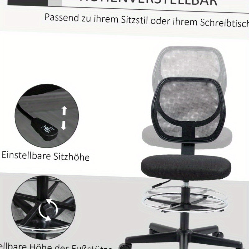 Bureaustoel – Werkstoel – Computerstoel – Studiebureaustoel – Office Chair Zwart – Metalen Frame – Verstelbare Hoogte 58-63 cm – 360° Draaibaar – Comfortabele Gewatteerde Zitting