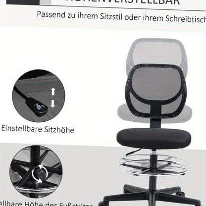 Bureaustoel – Werkstoel – Computerstoel – Studiebureaustoel – Office Chair Zwart – Metalen Frame – Verstelbare Hoogte 58-63 cm – 360° Draaibaar – Comfortabele Gewatteerde Zitting