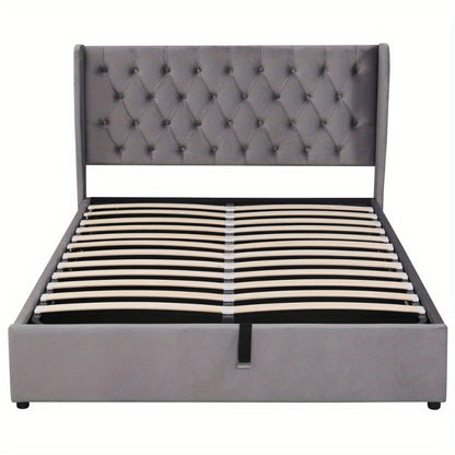 Bedbank – Slaapbank – Bedframe – Opbergbed – Logeerbed – Hydraulisch Opbergbed – Lattenbodem – 140x190 cm – Modern Grijs
