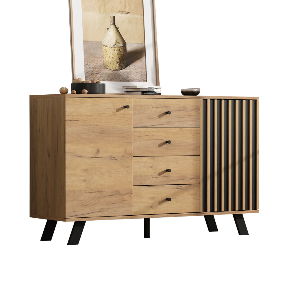 Dressoir – Sideboard – Ladekast – Opbergkast – Commode – Modern Wit – 4 Laden & 2 Deuren – 120x38x75 cm – Zwarte Poten
