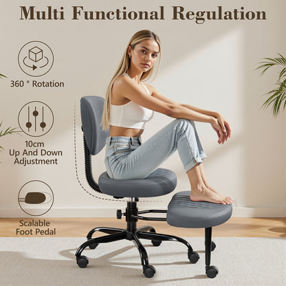 Knielstoel – Ergonomische Knielenstoel – Meditatie Stoel – Bureaustoel – Yoga Stoel – Zwart Kunstleer – Verstelbare Hoogte – 360° Draaibaar Met Wieltjes