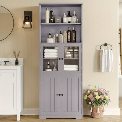 Hoge Kast Badkamer – Opbergkast – Bergkast – Badmeubel – Opberger – Minimalistisch Design – 57,4 x 28,5 x 160 cm – Verstelbare Verdelers – Ruimtebesparend Wit