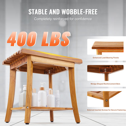 Douchebank – Douchezitje – Douchestoel – Badkamerkruk – Teak Houten Zitje – 20 x 14,3 x 17,9 Inch – 100% Massief Teakhout – Max Draagkracht 180 kg