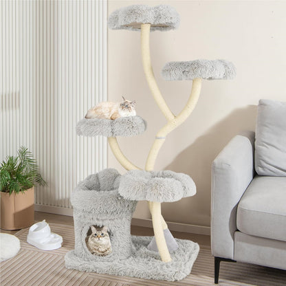 Krabpaal – Kattentoren – Krabmeubel – Kattenboom – Klimpaal – 165 cm Hoog – Stabiel Metalen Frame – Wit Design