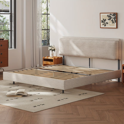 Bedframe – Bedbodem – Ledikant – Tweepersoonsbed – Slaapbank – 180x200 cm – Houtlook Met Metalen Poten – Geen Boxspring Nodig – Eenvoudige Montage – Beige Grijs
